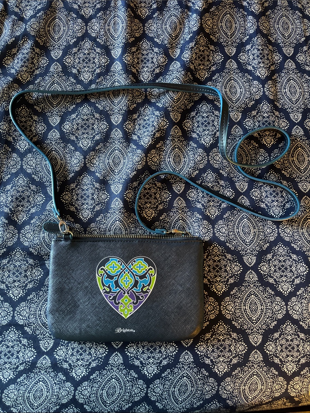 Brighton Dark Blue Crossbody with Blue, Green & Purple Heart Detail